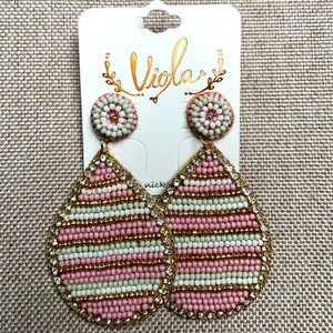 🌻BOGO NEW Pink Multi Seed Bead Striped Teardrop Earrings